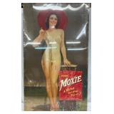 Early Moxie Advertising Cardboard Sign with Girl and Umbrella, 26 x 48