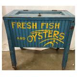 Original Wooden Oyster Cooler with Galvanized Interior and Old Blue Paint