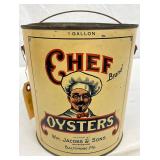 1-Gallon Chef Brand Oysters Advertising Tin by Wm. Jacobs & Sons, Baltimore, MD