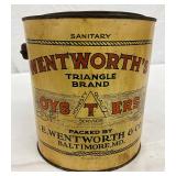 Wentworth’s Triangle Brand One-Gallon Oyster Tin by O.E. Wentworth & Co.