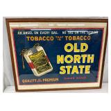 Framed Original ‘Old North State Tobacco’ Adv Canvas, 29 x 19 1/2 Inches