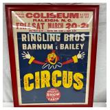 Ringling Bros Barnum & Bailey Circus Poster, 22 x 28 in, Raleigh, NC, 1950s