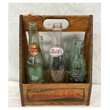Wooden Pepsi-Cola Carrier With Assorted Vintage Bottles
