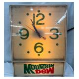 Plastic Mountain Dew Light-Up Clock, 12 x 17