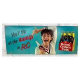 Cardboard Royal Crown Cola Advertisement with Six-Pack Illustration, 28×11 Inches