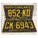 1963 North Carolina License Plates with ‘Drive Safely’ Motto