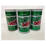 Three Vintage Mountain Dew 12 oz Steel Cans with ‘Yahoo!’ Branding
