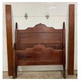 Wooden Full-Size Bed Frame with Turned Posts and Scalloped Headboard