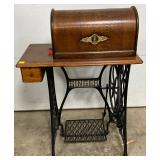 Singer Treadle Sewing Machine with Wooden Case and Cast Iron Base