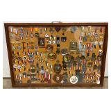 Framed Collection of Commemorative Medals, Badges, and Plaques