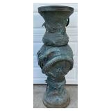 Three-Piece Solid Bronze  Decorative Pedestal with Dragon and Wildlife Motifs