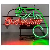 Neon 2 color Budweiser Sign Featuring Frog Design