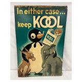 Vintage Kool Cigarettes Cardboard Advertising Sign Featuring Political Illustration