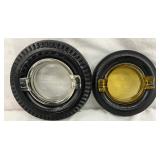 Firestone Tire Ashtrays with Clear and Amber Glass Inserts