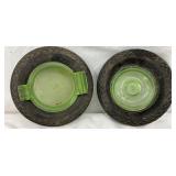 Goodyear 5 1/2-Inch Tire Ashtrays with Green Glass Inserts