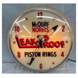 17-Inch McQuay Norris Leak Proof Piston Rings Light-Up Clock