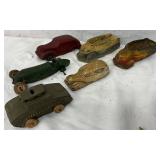 Six Vintage Rubber Toy Cars, Various Models, 4 to 5 Inches Long