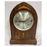 Seth Thomas Mahogany Mantel Clock with Inlay, 10 1/2×15 Inches