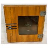 Wooden Barber Shop Cabinet with Glass Front and Shelves, 12 1/2″ x 12 1/2″