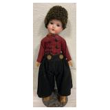 Signed 14-Inch German Porcelain Boy Doll with Red and Black Costume