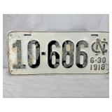 1918 North Carolina Metal License Plate No. 10-686, 15×6 Inches