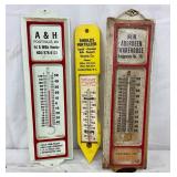 3 Fertilizer Advertising Thermometers, Metal and Plastic, 12-13 Inches