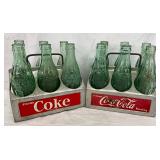 Two Six-Pack Coca-Cola Aluminum Carriers with Glass Bottles