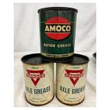 Three 1-Pound Motor and Axle Grease Cans: Amoco and Conoco