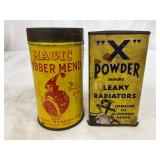 Two Vintage Automotive Repair Tins: Magic Rubber Mend & ‘X’ Powder for Leaky Radiators