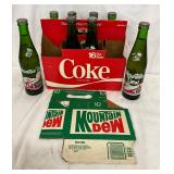 Cardboard Coca-Cola 8-Pack Carrier with Eight Full Mountain Dew Bottles and Two Mountain Dew 6-Pack 