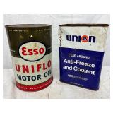 Esso Uniflo 5-Quart Motor Oil Can and Union 76 1-Gallon Anti-Freeze and Coolant Can