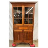 1800 Walnut Primitive Corner Cupboard with Old Glass and Single Drawer