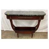 Mahogany Console Table with Green Marble Top and Brass Accents