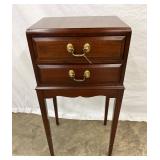 Two-Drawer Mahogany Nightstand with Brass Hardware