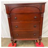 Early Mahogany Bachelor’s Chest with Original Pulls and Fluted Columns