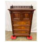Unusual Walnut Chest with Decorative Gallery Top and Storage Compartments
