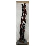 9X16 Carved Mahogany African Statue Depicting a Human Tower