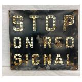 Porcelain Railroad Stop Sign with Cat Eyes, 25 1/2 x 22 1/2 Inches