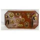 Wall-Mounted Display of Brass Maritime Hardware on Wood Plaque, 20 x 11 Inches