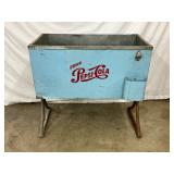 Metal Pepsi-Cola Branded Beverage Cooler on Stand, 35 1/2 x 34 1/2 Inches