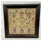 1853 Ann Williams Sampler in Wood Frame, 23 x 22 1/2 Inches