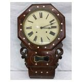 Early Vintage Wall Clock with Mother of Pearl Inlay, 16 x 26 Inches