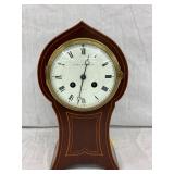 Mahogany Mantel Clock with Inlaid Detailing, 6 1/2 x 11 1/2 Inches