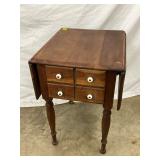 Drop-Leaf Wooden Side Table with Four Drawers and Turned Legs