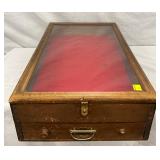 Wooden Display Case with Glass Top and Drawer