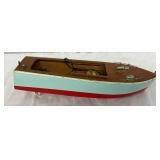 12″ x 3 1/2″ Wooden Model Boat with Red and Blue Paint