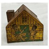Tin Lithographed Log Cabin Bank by J. Chein & Co., 3 Inches