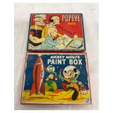 2 Vintage Metal Paint Boxes: Popeye by American Crayon Company and Mickey Mouse