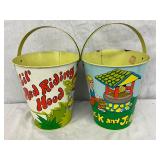 Vintage Lithographed Tin Buckets Featuring Nursery Rhyme Themes