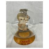 7-Inch Glass Coin Bank with Baby Motif on Wooden Base